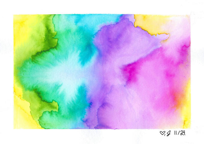 Abstract rainbow watercolor painting.